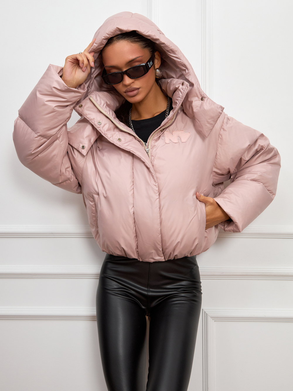 ПРЕДЗАКАЗ MINI пуховик с объемным капюшоном,NUDE PINK 🌸🌸🌸