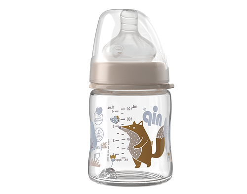 NIP Бутылочка стеклянная д/дев 120 мл, с соской силикон 0+
