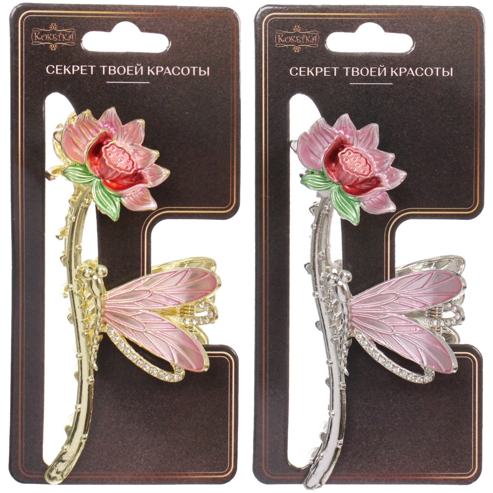 Заколка-краб для волос «PORTOFINO», цветок и бабочка, цвет золото и хром, 11*4см