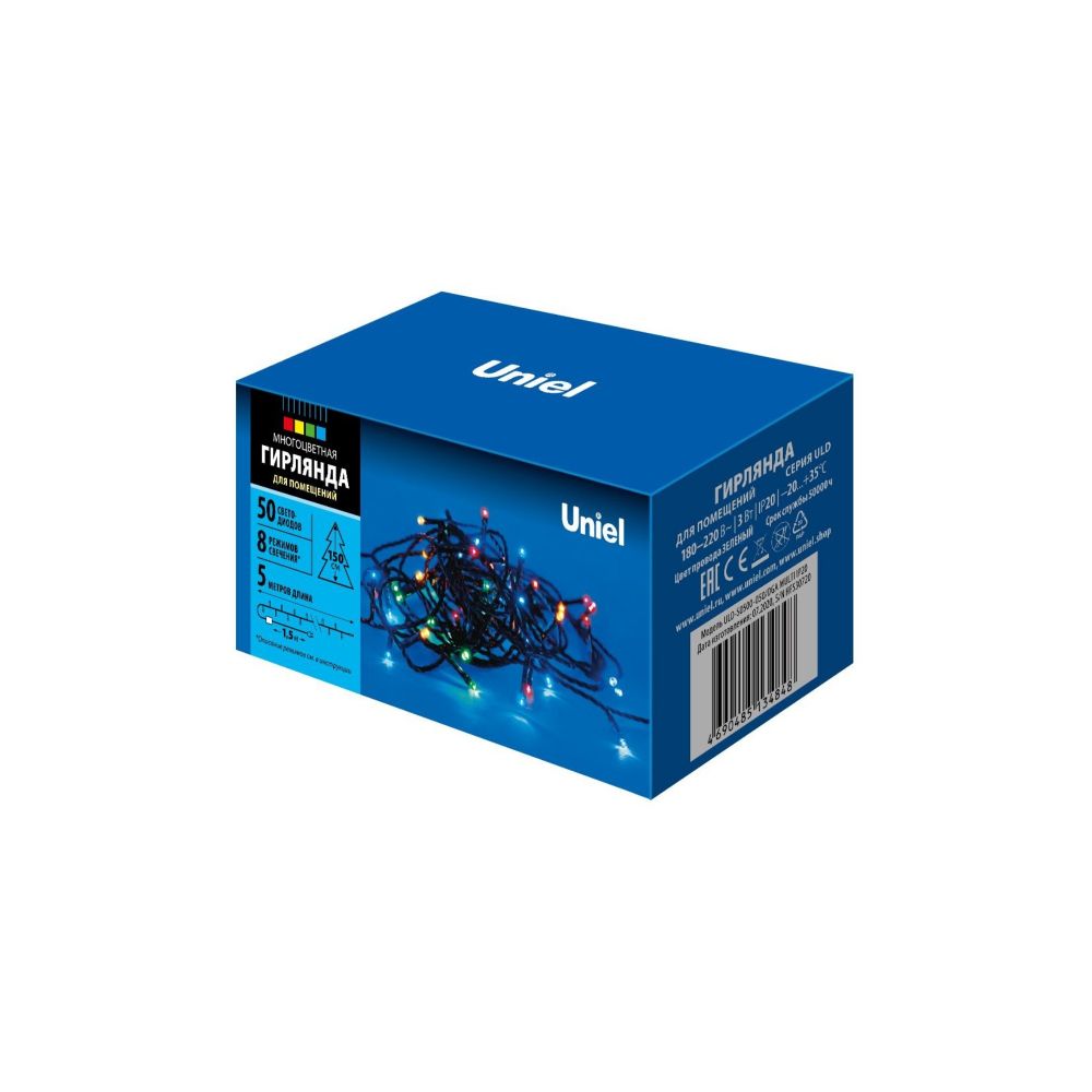 ULD-S0500-050-DGA MULTI IP20 Гирлянда светодиодная. 5м. 50 светодиодов. Разноцветный свет. Провод зеленый. ТМ Uniel