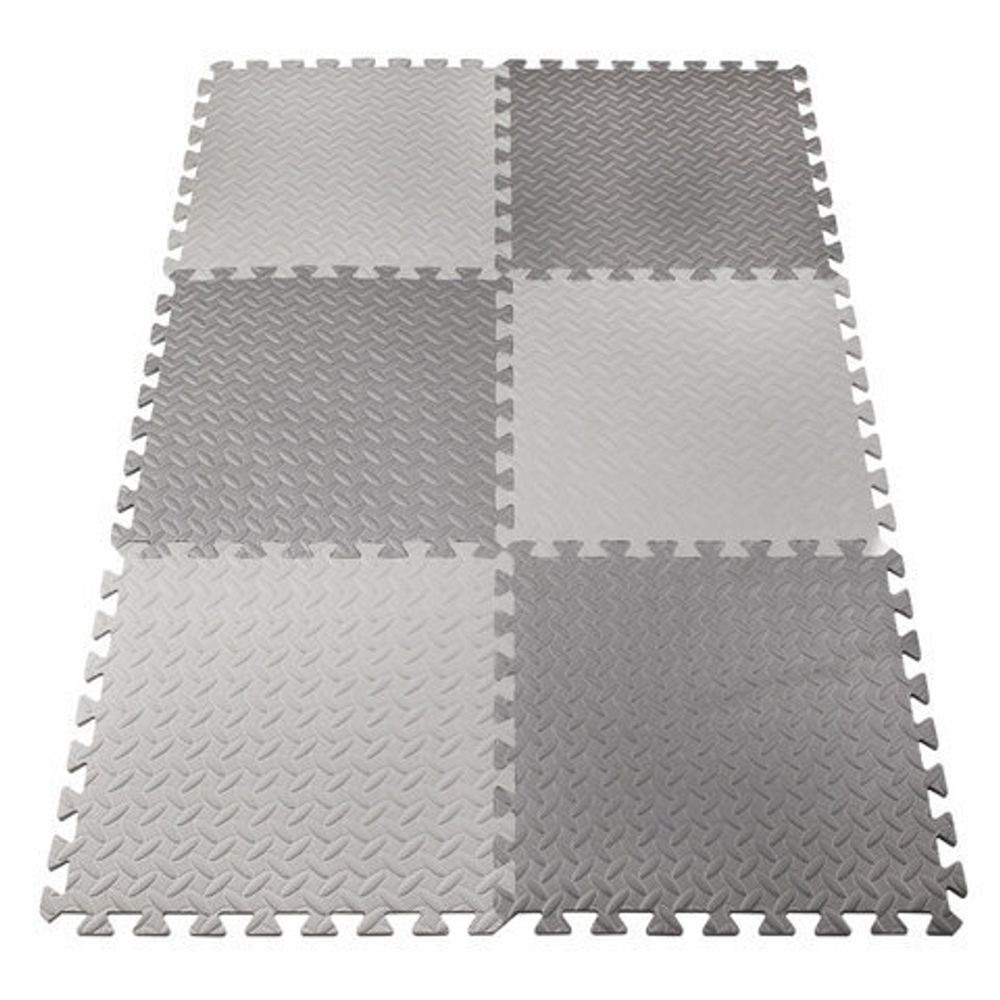 Коврик-пазл напольный 1,5х1 м, 6 шт., 50х50 см, толщина 1 см, серый, светло-серый, ЮНЛАНДИЯ, 664810