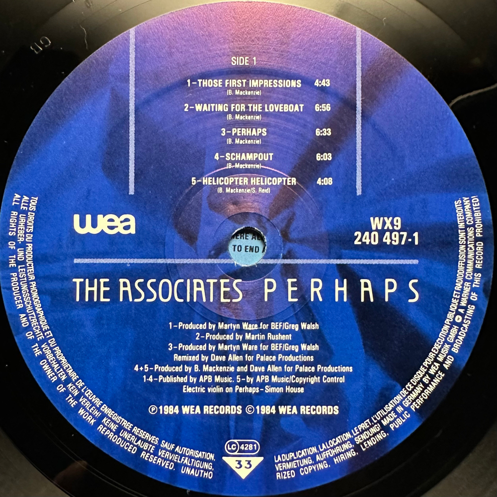 The Associates - Perhaps (Германия 1985г.)