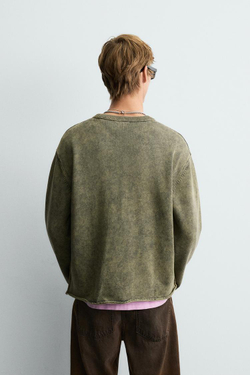 ZARA ХЛОПКОВЫЙ ДЖЕМПЕР, ЛИНЯЛЫЙ ЗЕЛЕНЫЙ