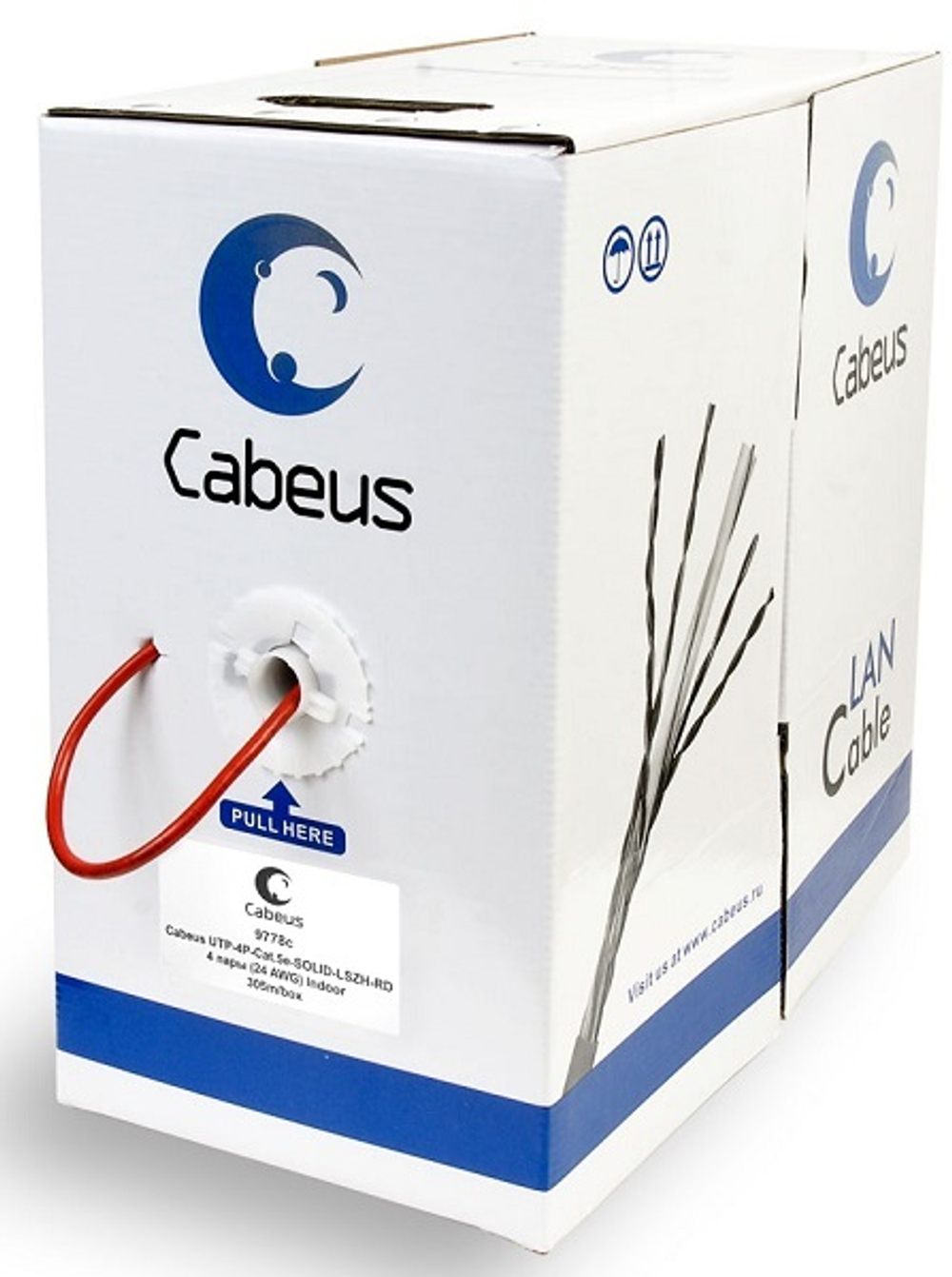 Кабель витая пара U/UTP 5e кат. 4 пары Cabeus UTP-4P-Cat.5e-SOLID-LSZH-RD