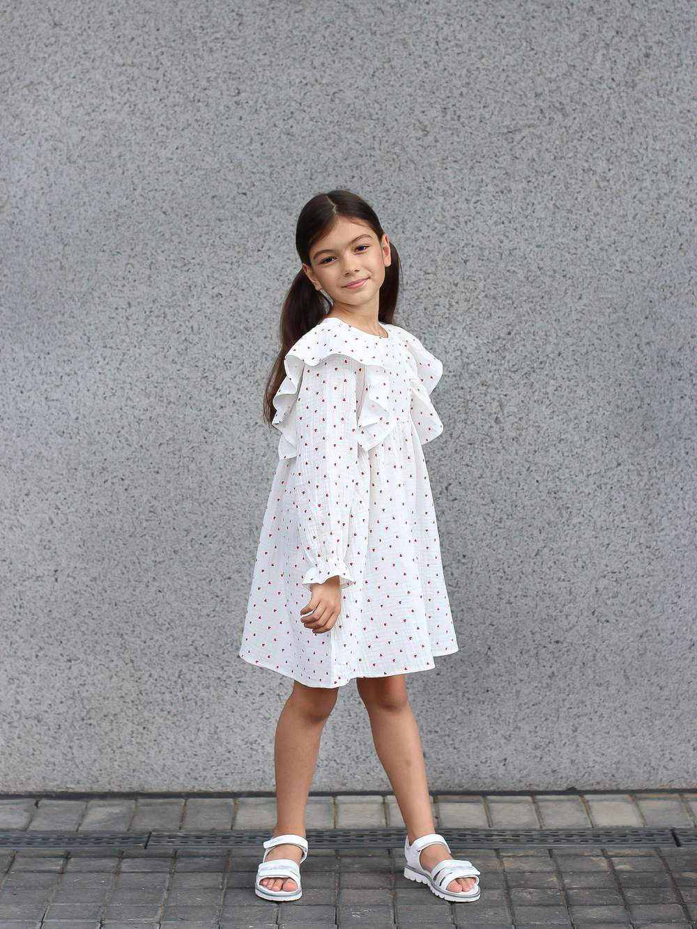 Платье с рукавом из муслина «Сердечки»