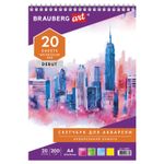 Скетчбук, акварельная белая бумага 200г/м ГОЗНАК, 205х290мм, 20л,гребень подложка BRAUBERG ART DEBUT, 110991