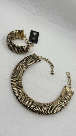 Браслет широкая плоская цепь "змея" в винтажном стиле, оттенок золото антик