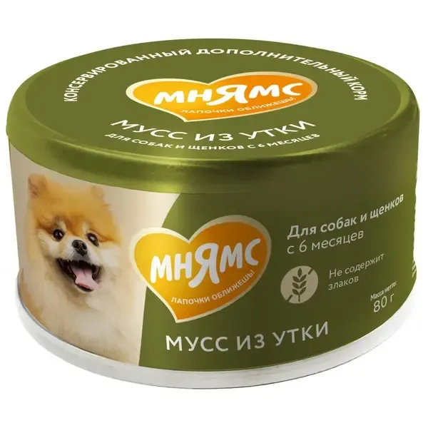 Влажный дополнительный корм Мнямс На каждый день для собак и щенков старше 6 месяцев, мусс из утки
