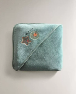 ZARA HOME ДЕТСКОЕ ПОЛОТЕНЦЕ С КАПЮШОНОМ И УЗОРОМ "КОСМОС", ЗЕЛЕНЫЙ