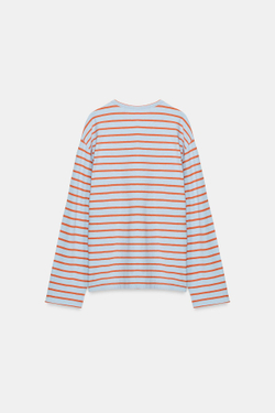 ZARA ФУТБОЛКА ИЗ ХЛОПКА И ЛЬНА В ПОЛОСКУ, ПАСТЕЛЬНО-СИНИЙ