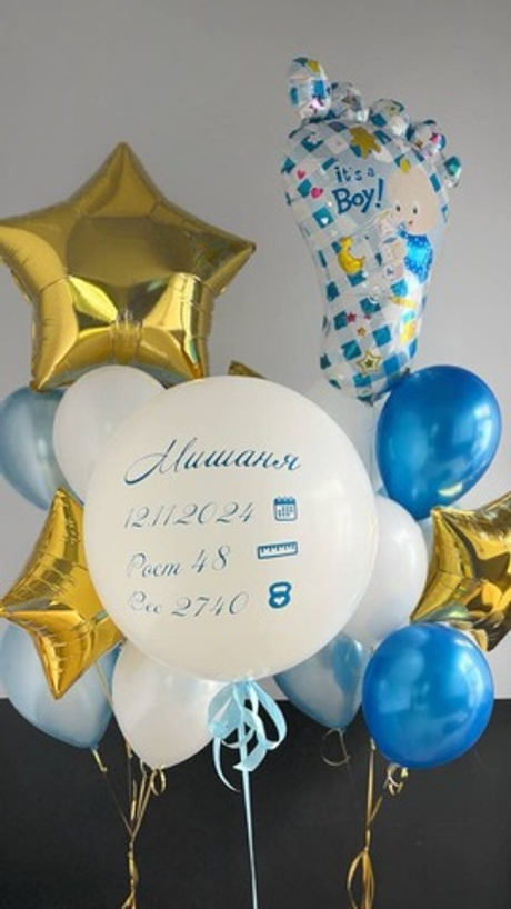 Композиция воздушных шаров на выписку мальчика