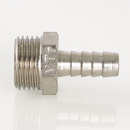 Штуцер для шланга Valtec 1/2" х 20 мм НР с наружной резьбой латунный никелированный VTr.650.N.0420