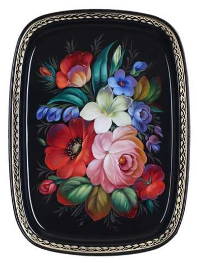 Жостовский поднос декоративный, размер 33х24 см (A12), металлический