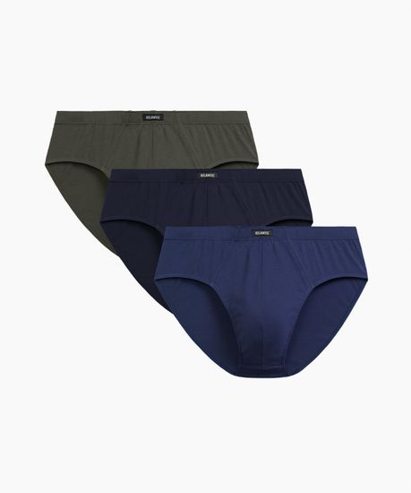 Мужские трусы (3шт) слипы классика Atlantic 3MP-129, хлопок, хаки + темно-синий + темно-голубой
