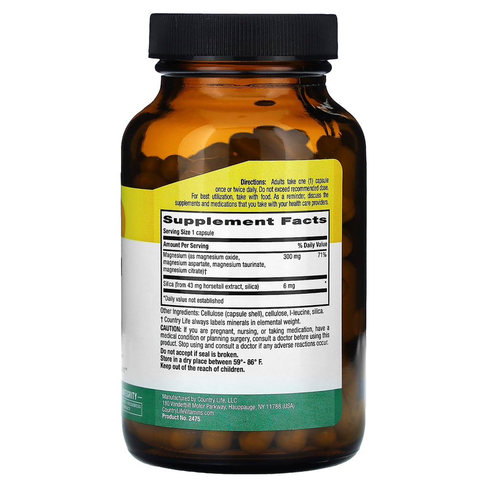 Country Life, Target-Mins, магний в капсулах с диоксидом кремния, 300 мг, 120 веганских капсул