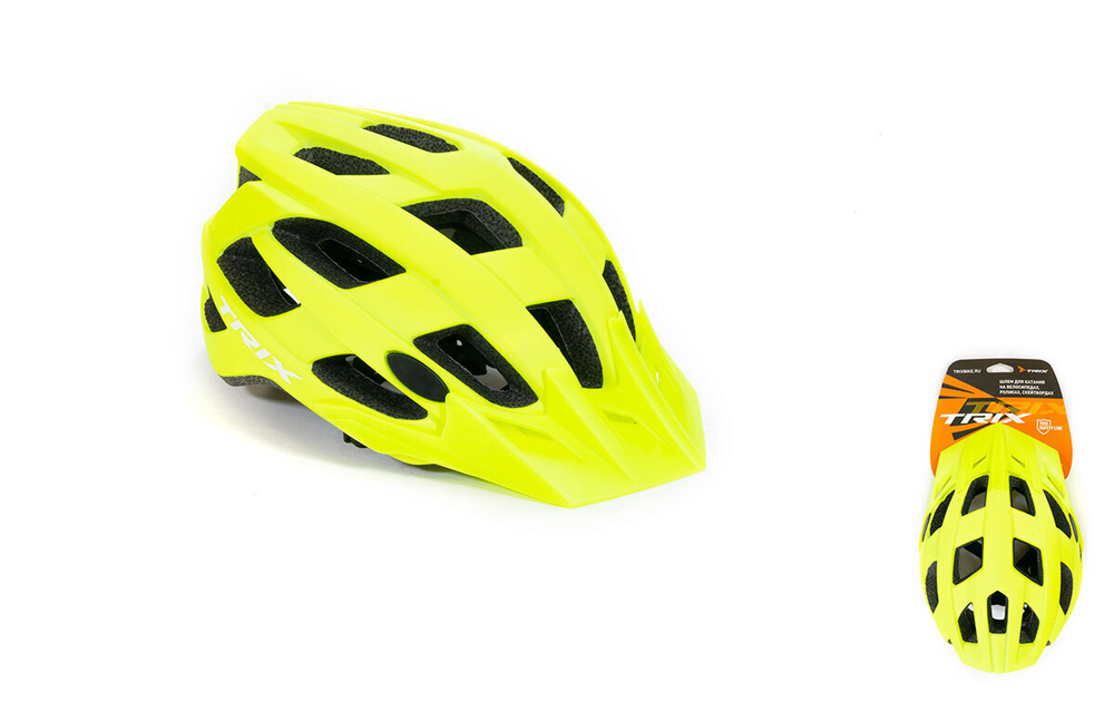 Шлем вело TRIX кросс-кантри 22 отверстия регулировка обхвата L 59-60см In Mold неоновый желтый матовый