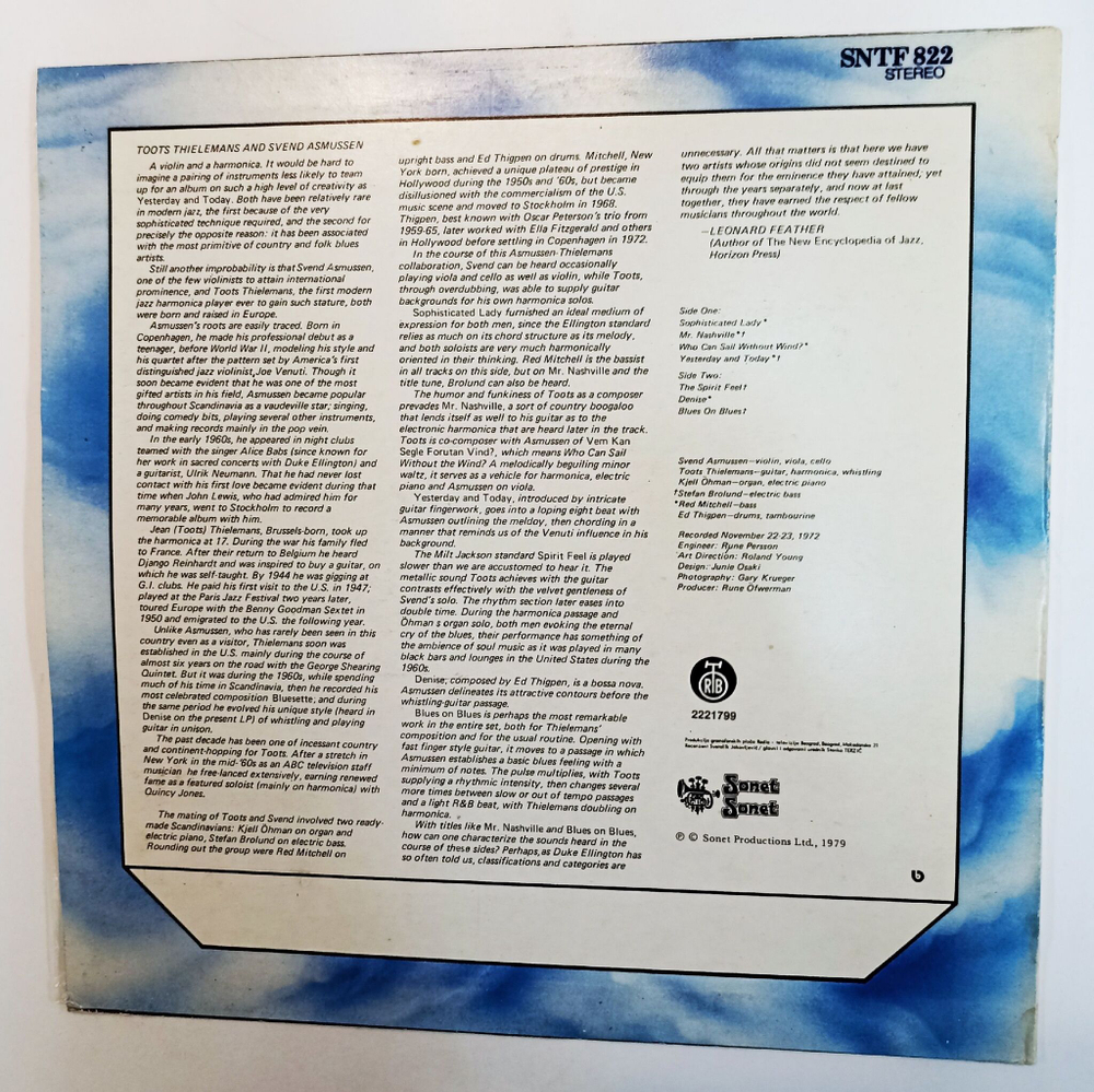 Винтажная виниловая пластинка LP Toots Thielemans and Svend Asmussen Toots and Svend (Югославия 1983)