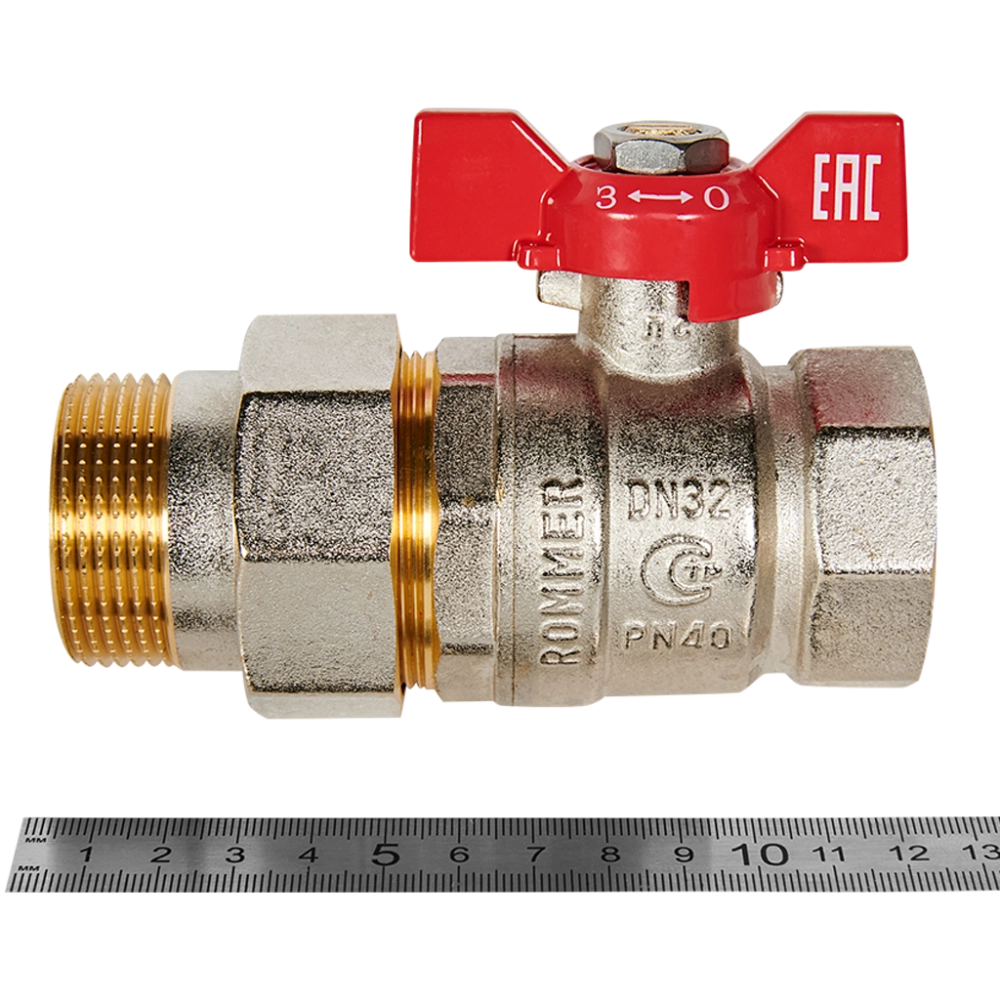 Кран шаровой полнопроходной ROMMER - 1"1/4 (ВР/НР, PN40, ручка-бабочка)
