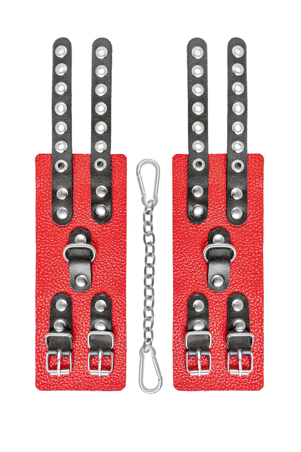 Наручники Pecado 2211 кожаные красно‑черные с цепочкой