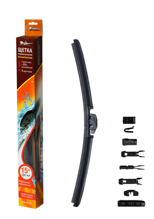 Щетка стеклоочистителя бескаркасная Airline 15"/380мм PRO 10 адаптеров