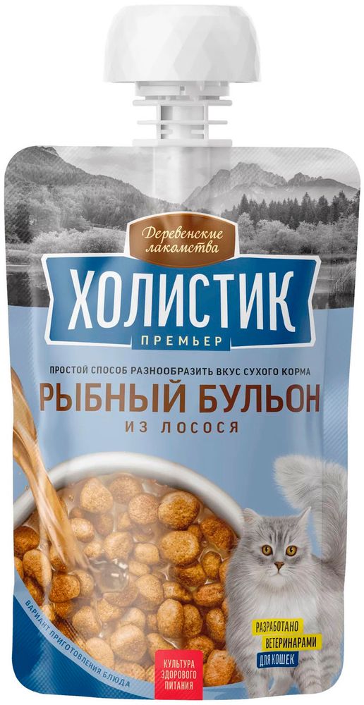 Лакомство Деревенские лакомства Холистик Премьер рыбный бульон для кошек, лосось, 90 г