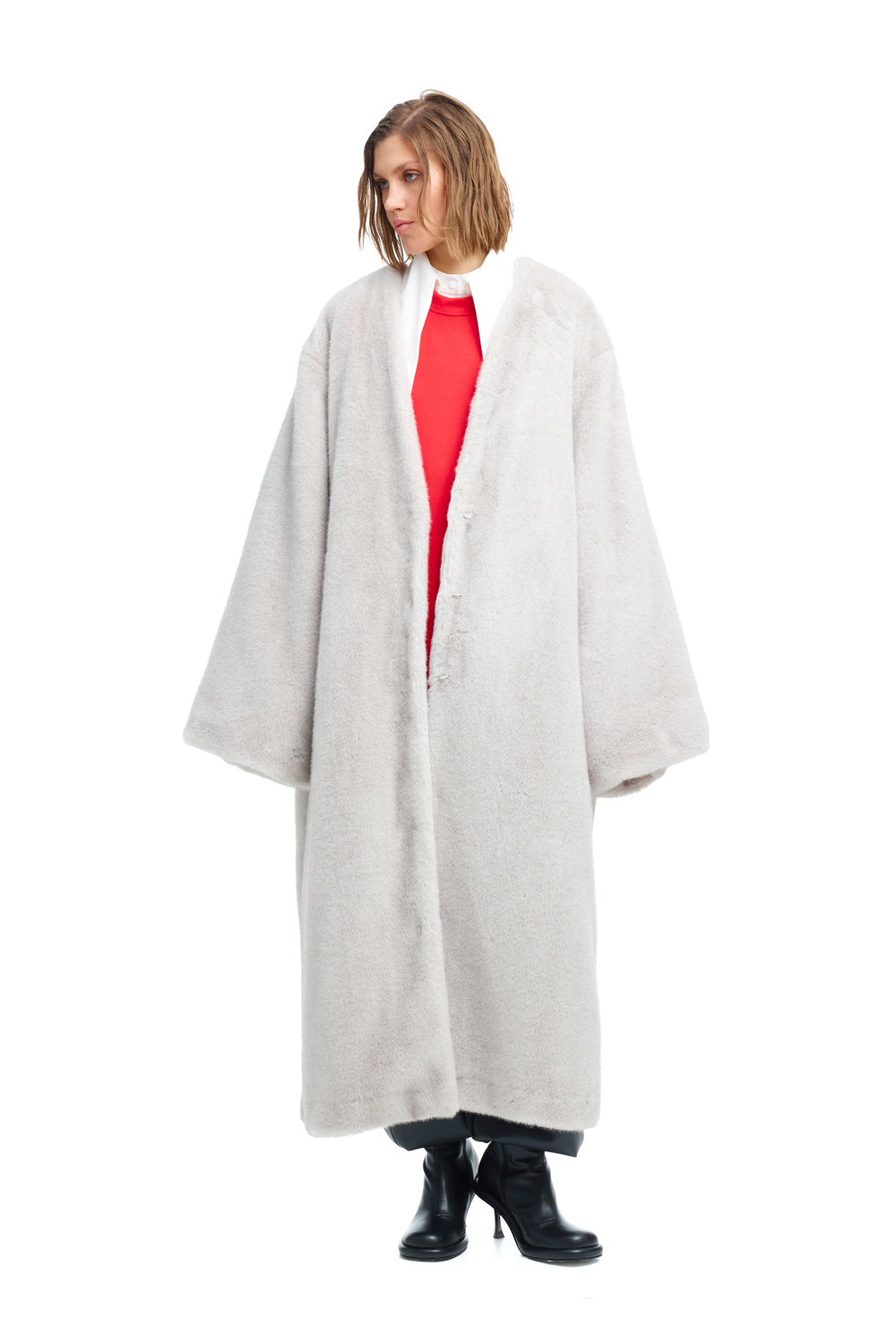 Шуба длинная с манишкой COMEBACK Gray