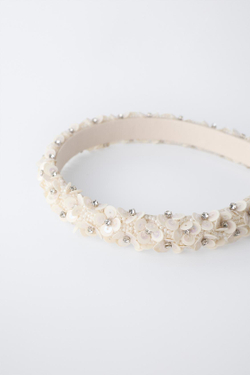 ZARA ОБОДОК С КОНТРАСТНЫМИ ДЕТАЛЯМИ "ЦВЕТЫ", ЭКРЮ