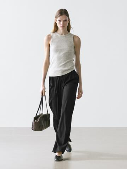 Massimo Dutti Брюки из тонкой шерсти со складками, черный