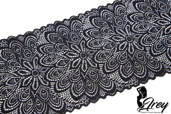 03-257 Кружево эластичное 17 см, павлин, черный