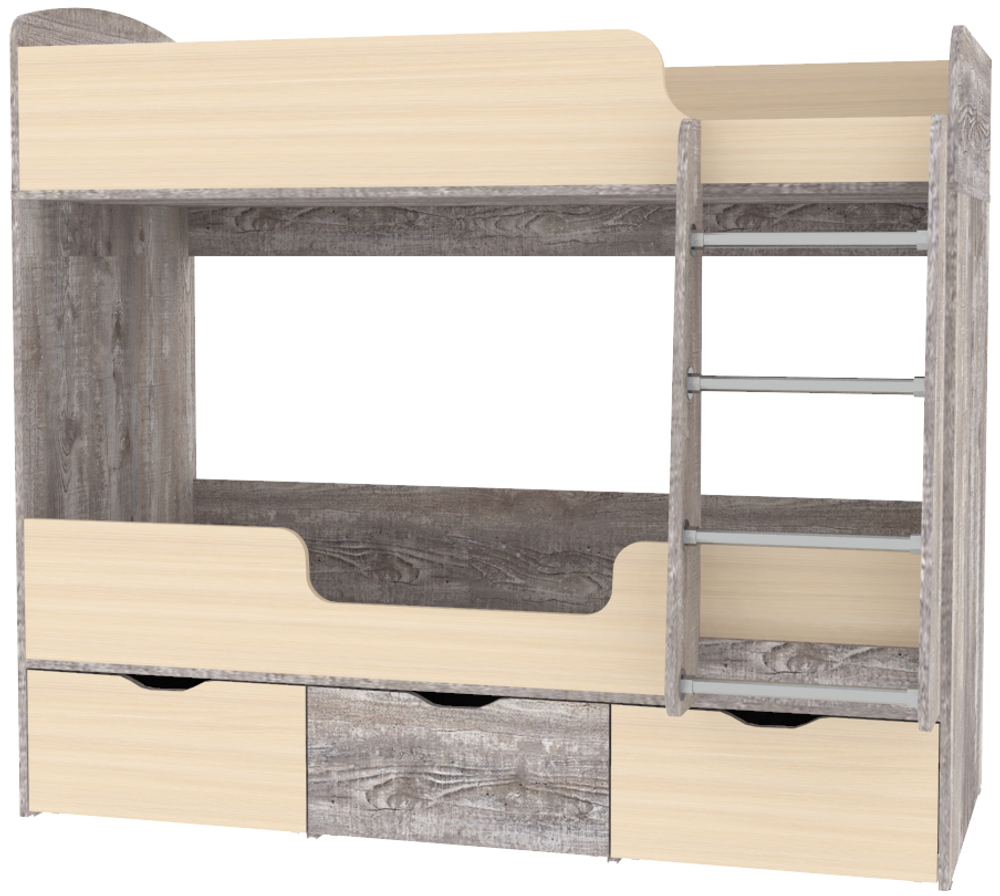 Кровать двухъярусная КарИВи Малыш Двойняшка Бетон  Дуб Молочный