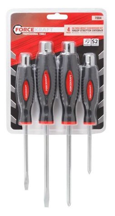 Набор отверток силовых магнитных ''Profi''4пр.(SL:5.5х100,6.5х125мм, PH:1х75,2х125мм)в блистере FORCEKRAFT FK-7004