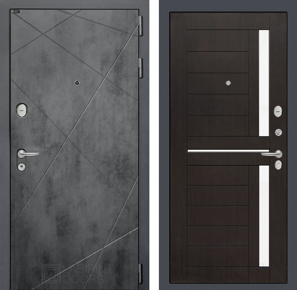 Дверь входная Лабиринт LOFT  02 Венге , стекло белое  металлическая