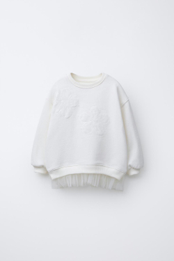 ZARA ТОЛСТОВКА С ЦВЕТОЧНЫМ ПРИНТОМ, ЖЕЛТОВАТО-БЕЛЫЙ