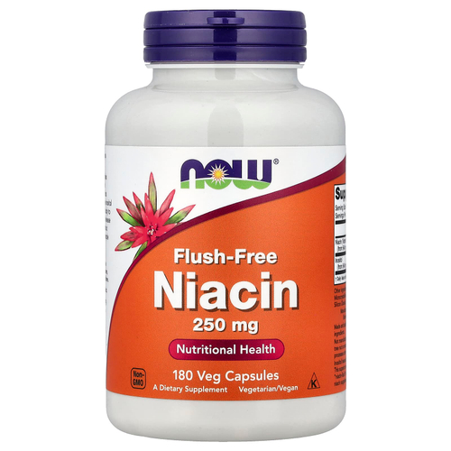 NOW Foods, ниацин без приливов, 250 мг, 180 растительных капсул
