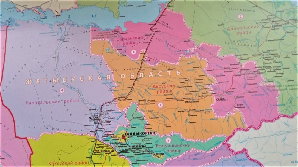 Карта Алматинской и Жетысуйской области РК .2023 г. 100 х 150 см настенная