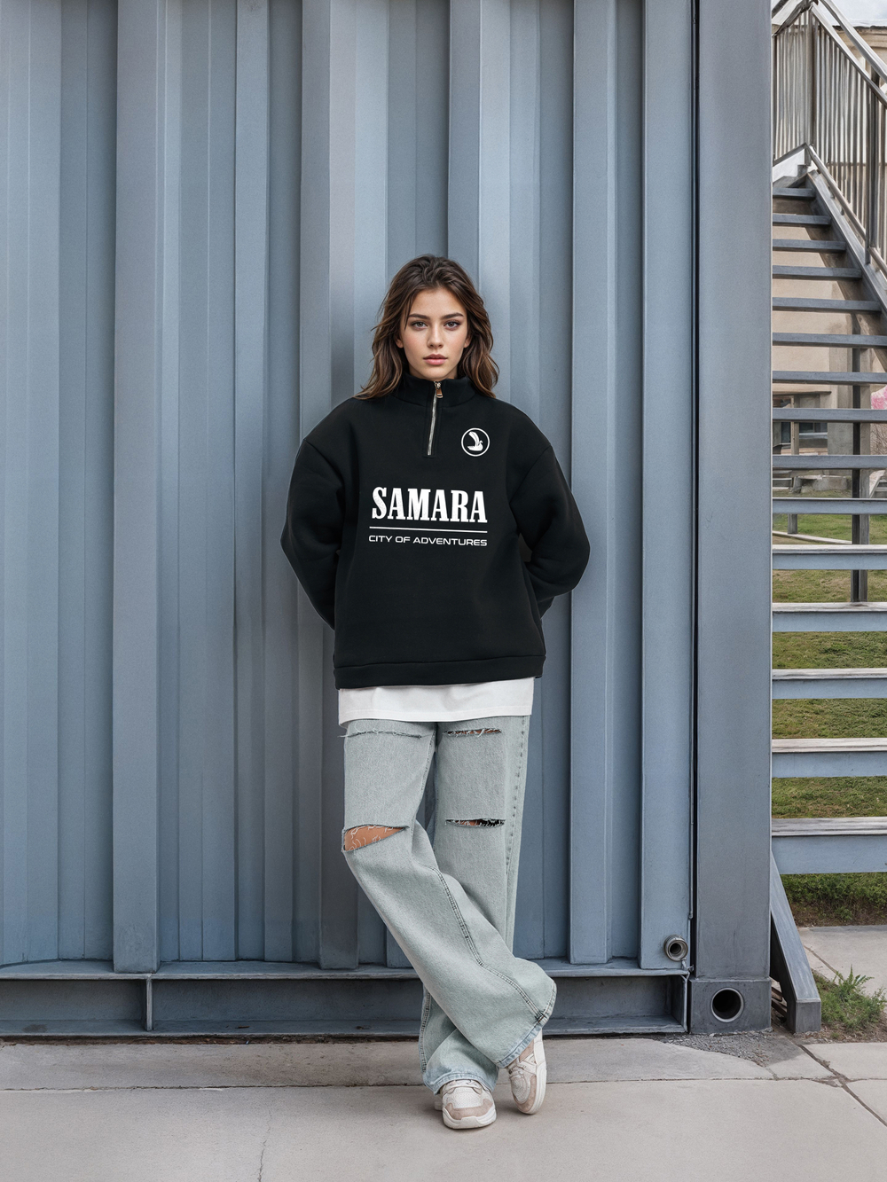 Толстовка женская с зип-воротником "Samara" черный