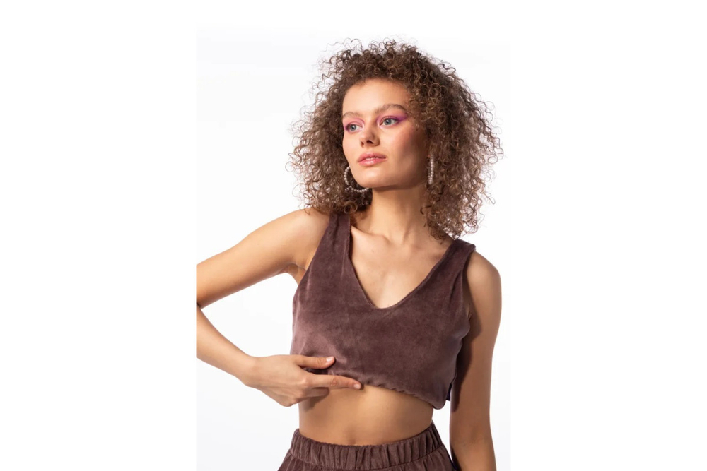 Велюровый топ Home One Velour, коричневый, размер L