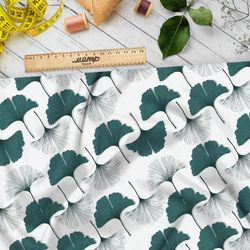 Ткань лен белые и зеленые листья