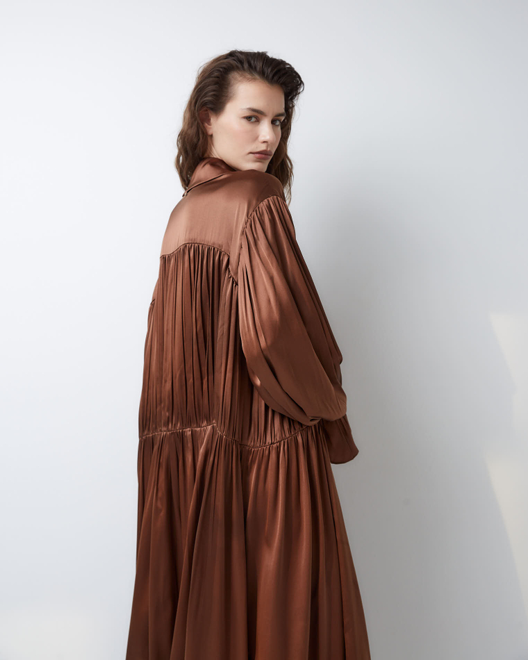 Платье-рубашка макси из шелка Берберри шоколадный