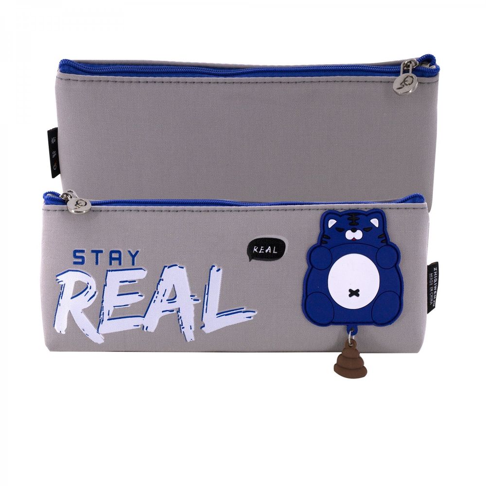 Пенал - косметичка, Alingar, ПВХ, молния, 85 х 215 мм, "Star Real", серый/синяя молния (синий котик)