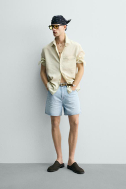 ZARA ДЖИНСОВЫЕ ШОРТЫ RELAXED FIT, ГОЛУБОЙ