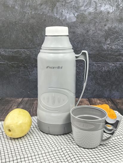 Термос 1,8 л. со стеклянной колбой Kamille KM 2032 пластиковый, 2 чашки