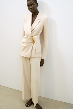 ZARA БРЮКИ ПРЯМОГО КРОЯ С ВЫСОКОЙ ПОСАДКОЙ, ЭКРЮ