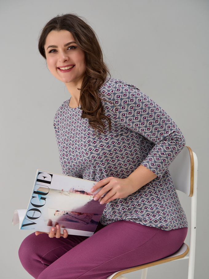 Лонгслив ЛНв-306/серый-цветочныйорнамент