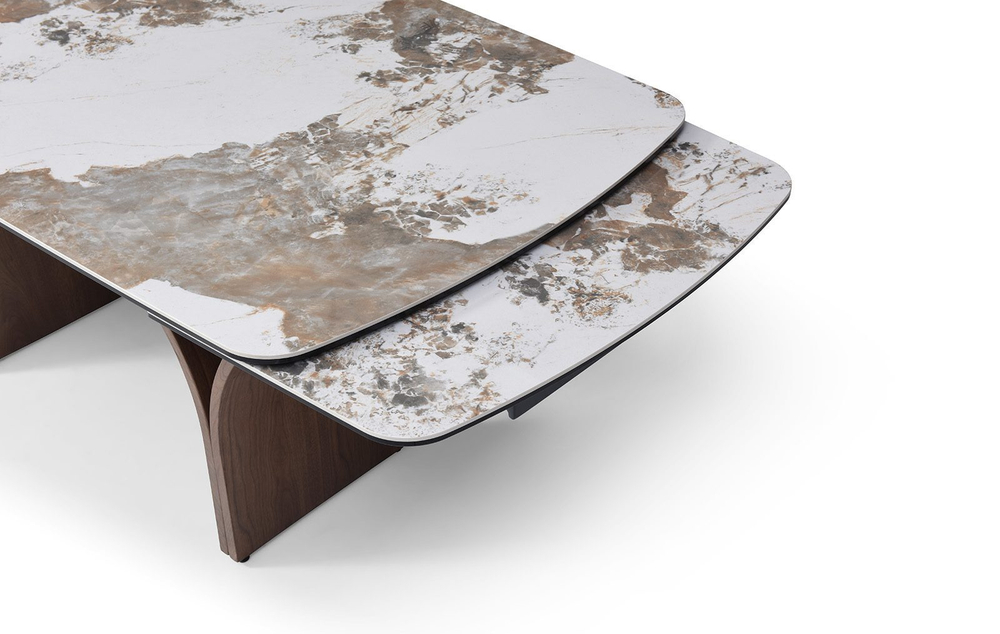 Стол DT2341 (180-260) белая глянцевая керамика/орех