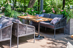 "Лугано" диван 3-местный плетеный из роупа, каркас алюминий темно-серый (RAL7024) муар, роуп темно-серый круглый, ткань темно-серая YB25-0027