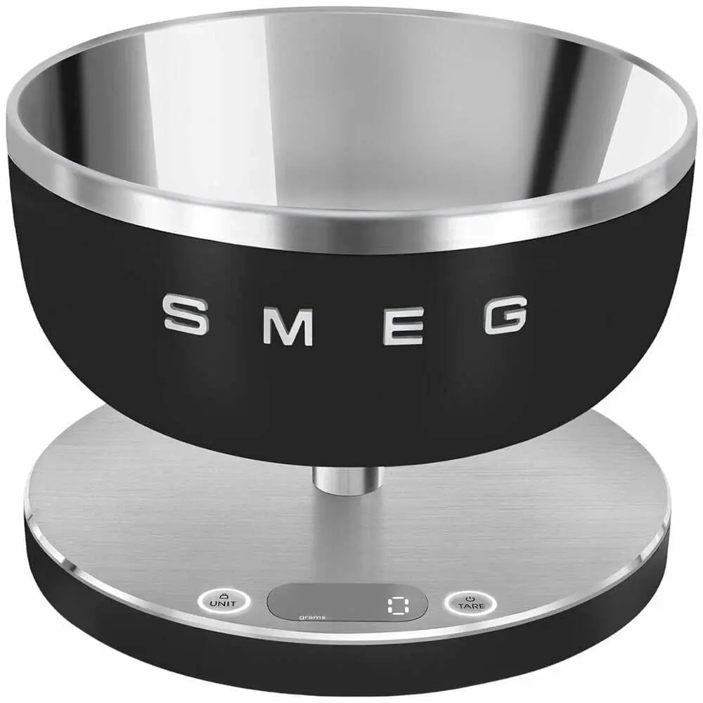 Кухонные весы SMEG, цифровые, максимальный вес 5 кг, шаг 1 г, цвет матовый черный (KSC01BLMWW)