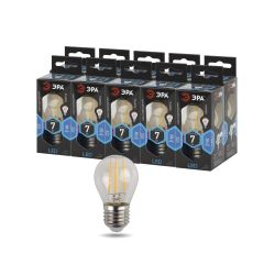 Лампа светодиодная ЭРА F-LED P45-7W-840-E27 7Вт филамент шар нейтральный белый свет Е27 | Филаментные декоративные