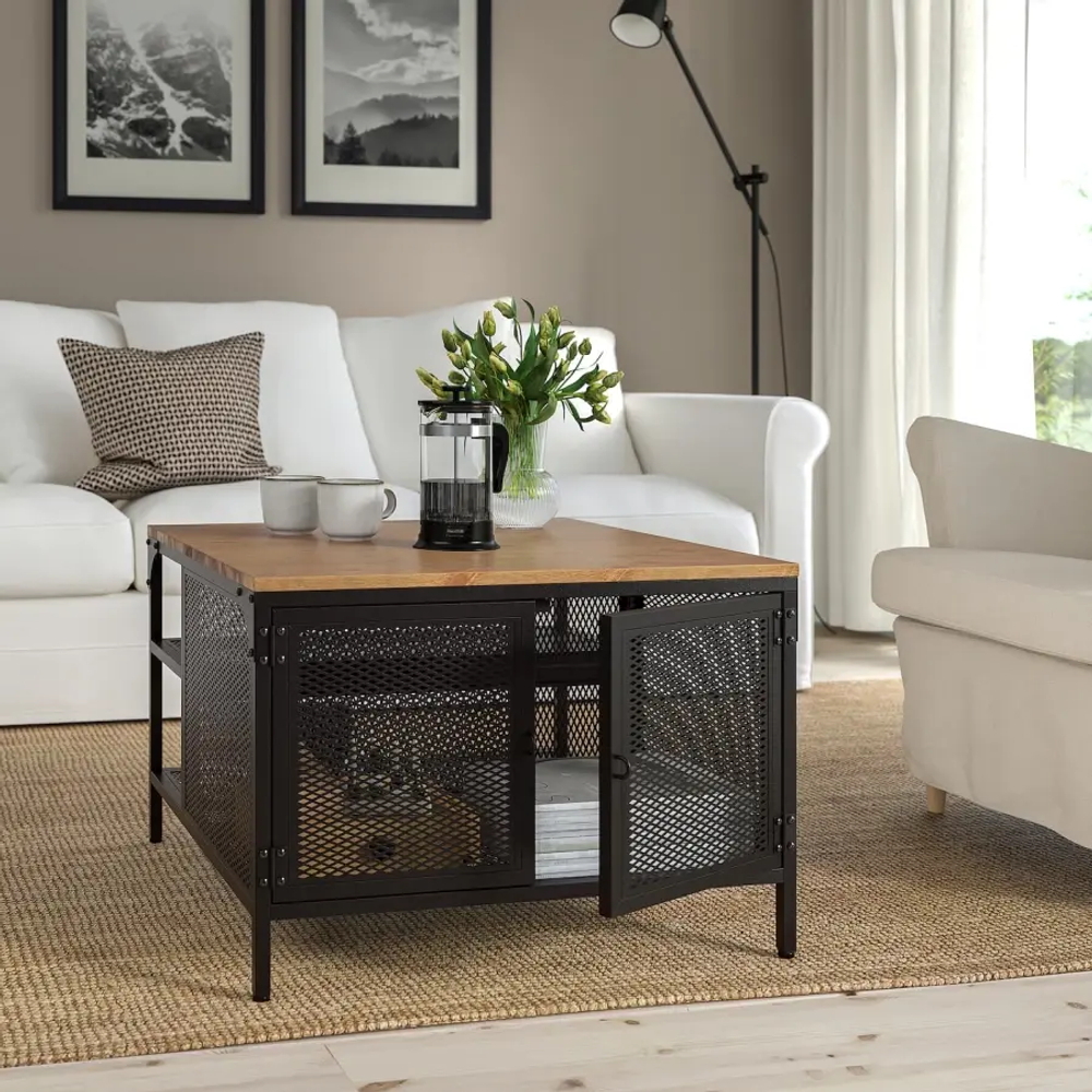 Журнальный стол - FJÄLLBO /FJАLLBO  IKEA/ ФЬЕЛЛЬБО ИКЕА, 68x68x48 см, черный/коричневый