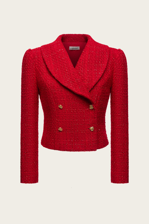 Красный укороченный твидовый жакет "Эдит"